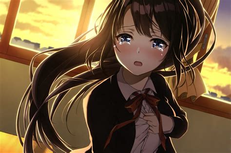 brown hair anime girl|brown hair anime girl crying.